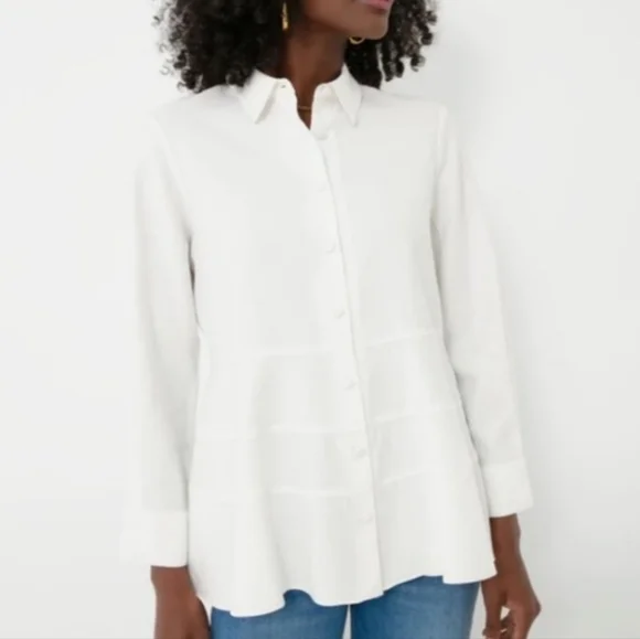 Pomander Place Ashlen Blouse White Size L Flowy Button-Down Top Closet Staple - Picture 3 of 13